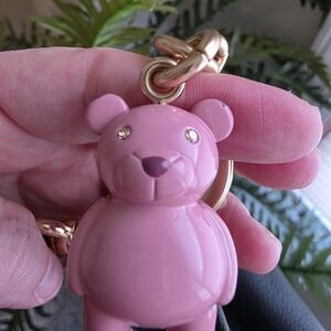 COACH Pink Bear Keychain with Gold Accents